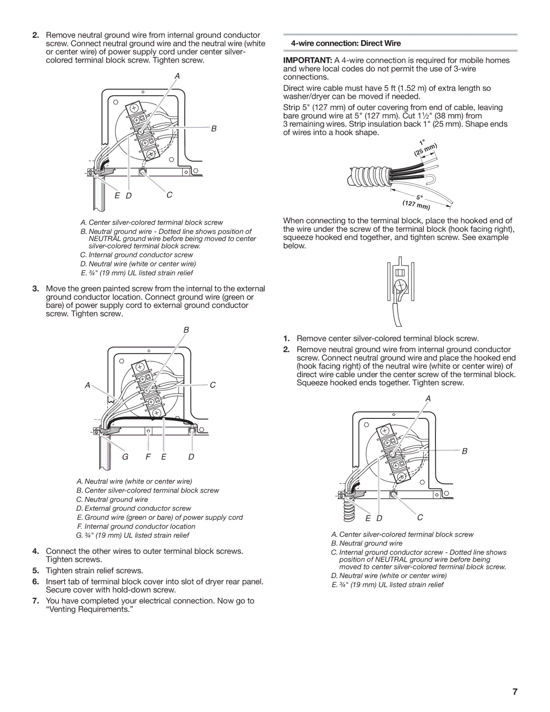 Whirlpool W10222387A installation instructions E D, Wire connection Direct Wire 