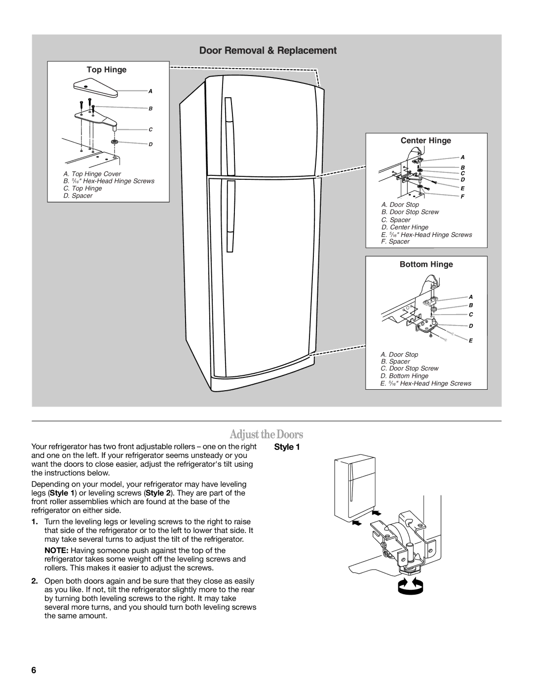 Whirlpool W10224664A installation instructions Adjust theDoors, Style 