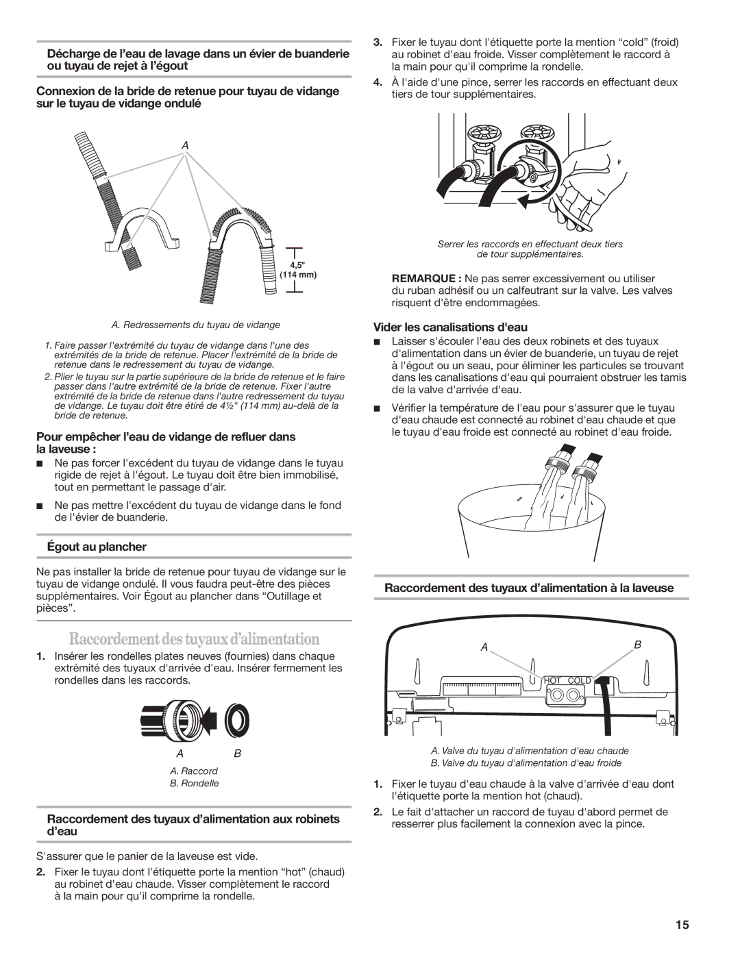 Whirlpool W10240438A installation instructions Raccordement des tuyaux d’alimentation 