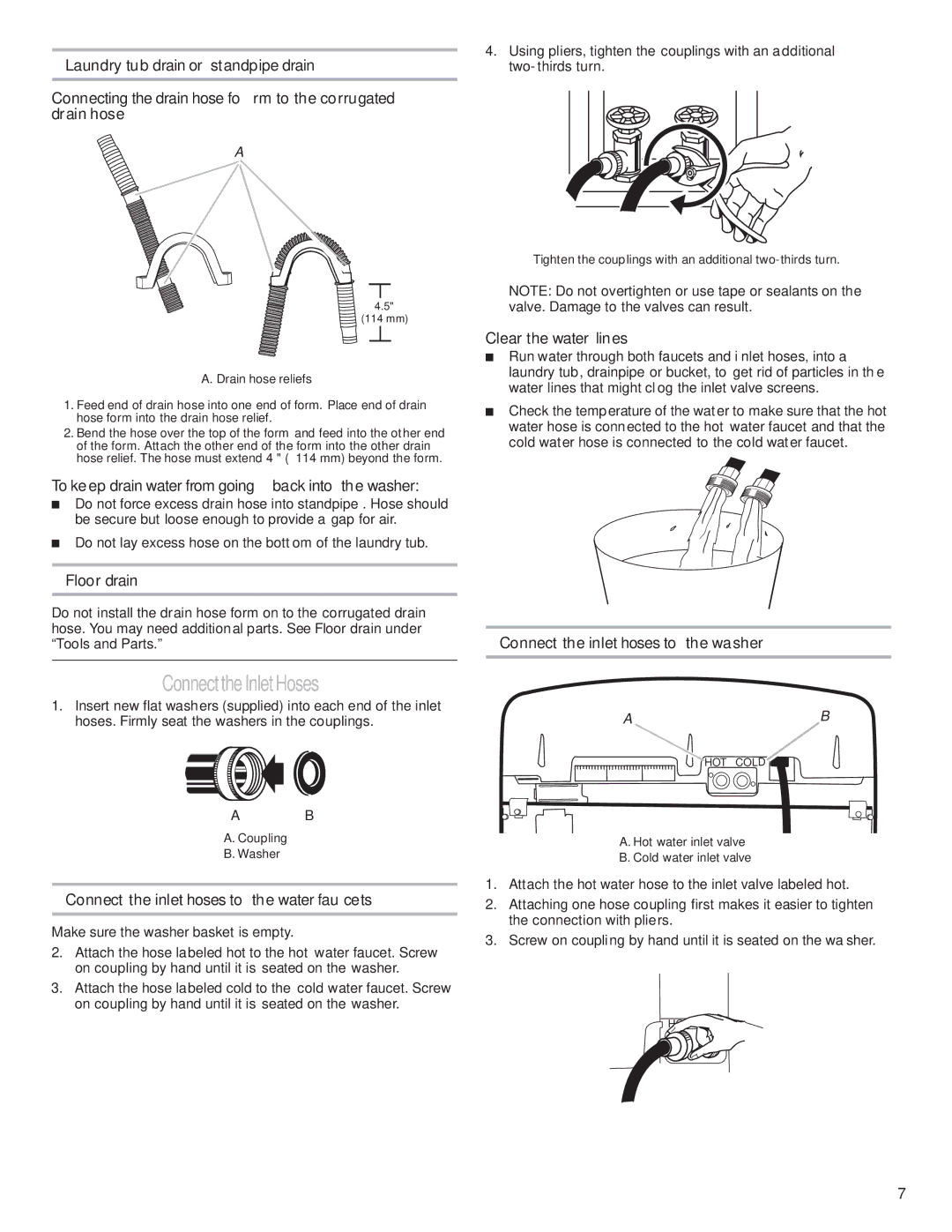 Whirlpool W10240438A installation instructions Connect the Inlet Hoses 