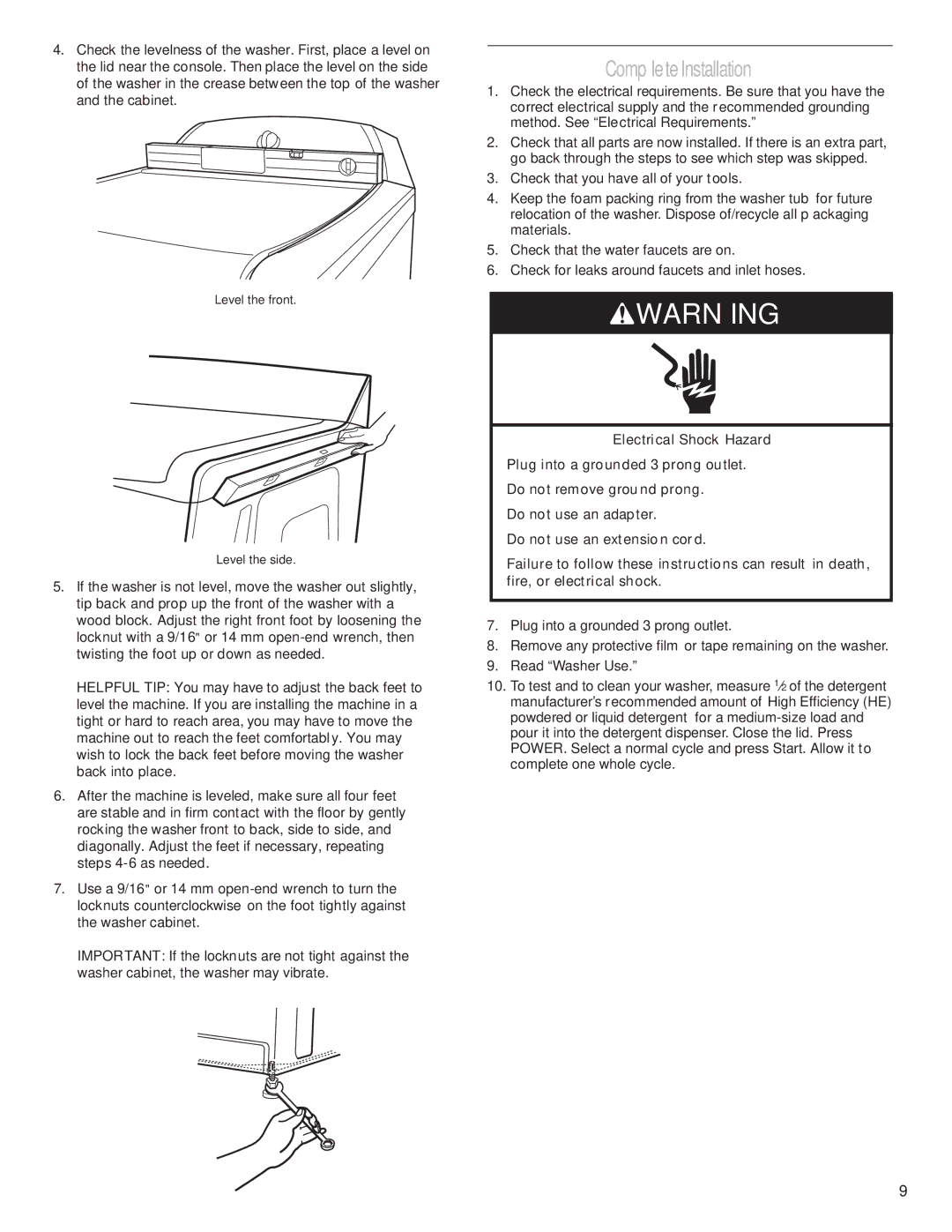 Whirlpool W10240438A installation instructions Complete Installation 