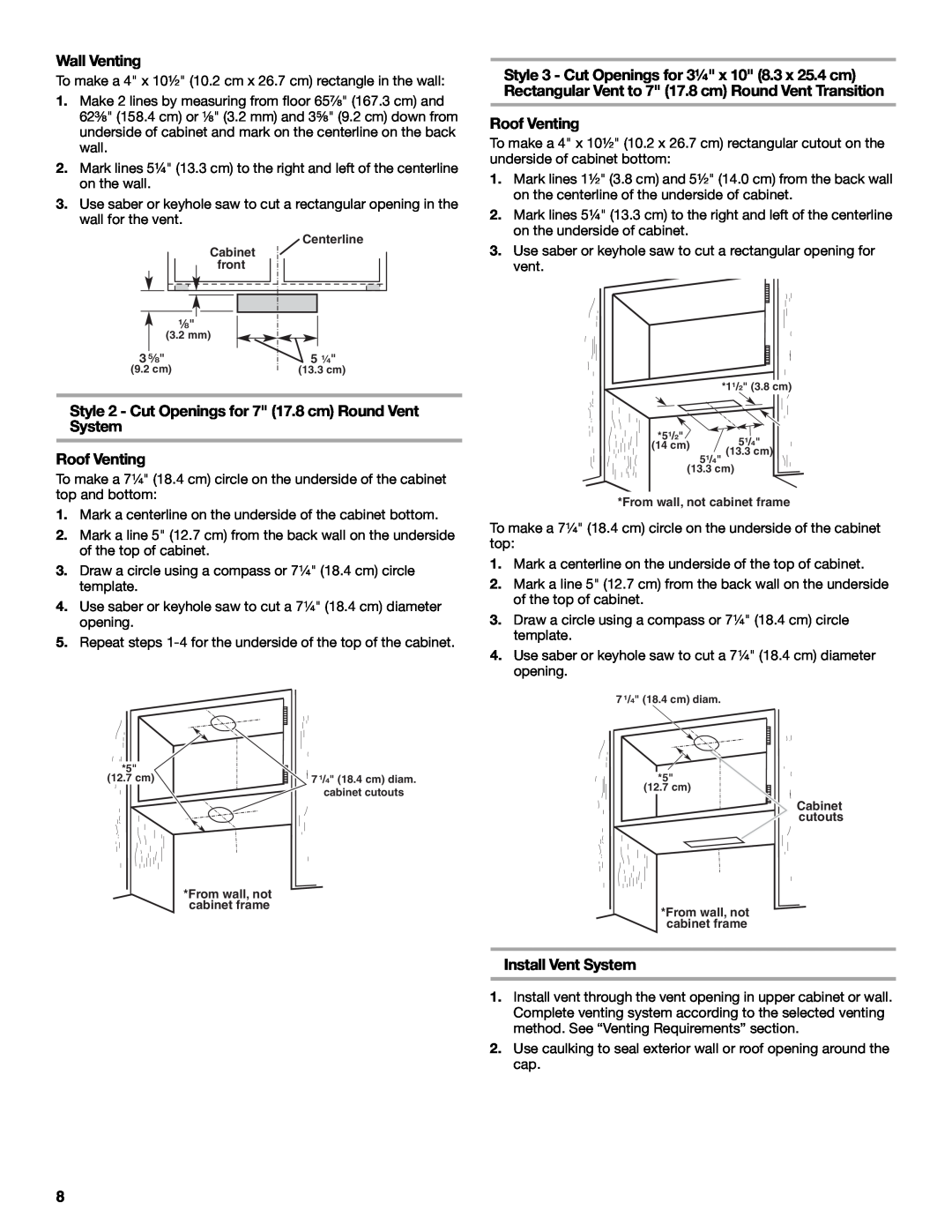 Whirlpool W10240546A, 99044504A installation instructions Wall Venting, Install Vent System, Roof Venting 
