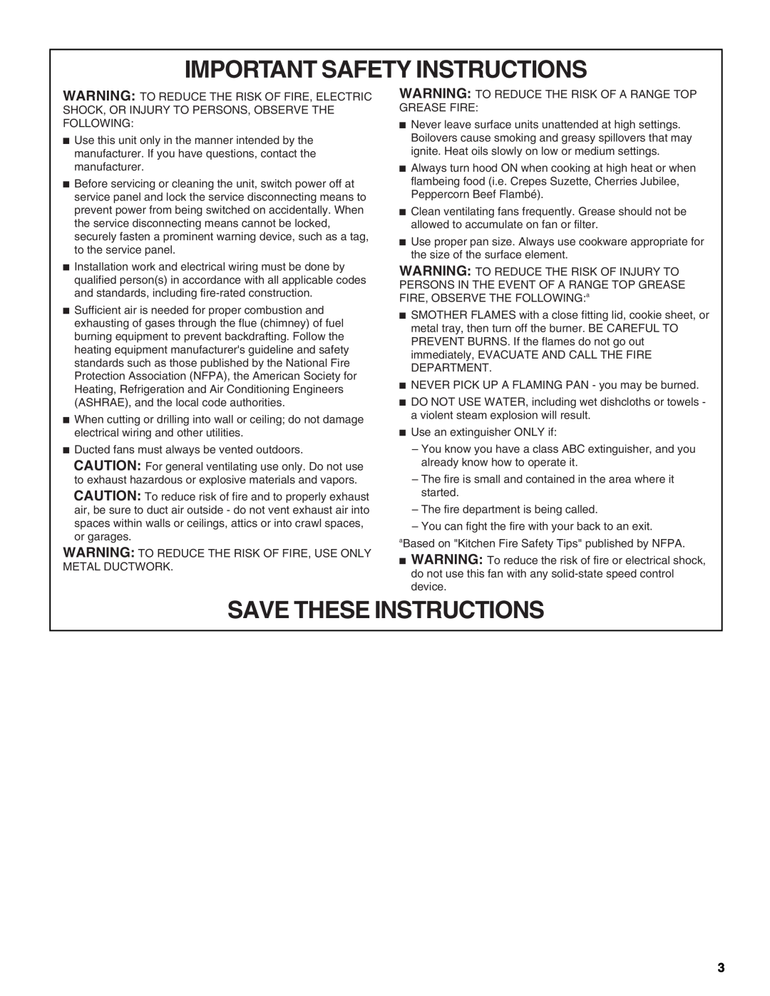 Whirlpool 99044505A, W10240580A installation instructions Important Safety Instructions, Save These Instructions 