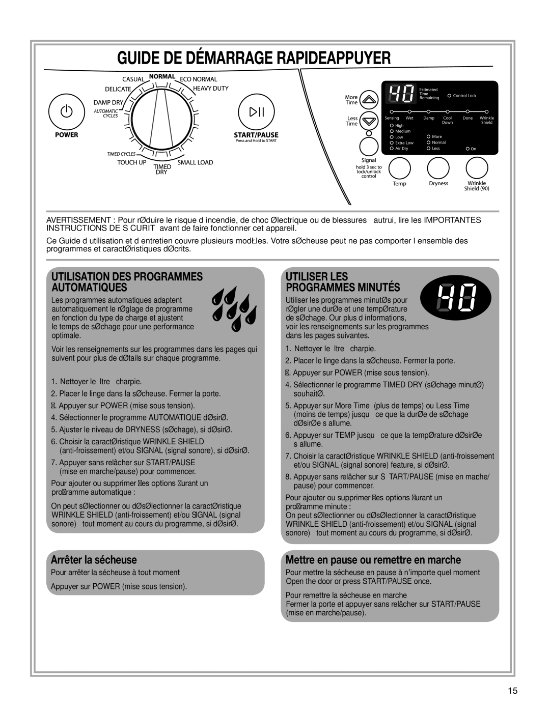 Whirlpool W10240872B, W10240879B - SP quick start Guide DE Démarrage Rapideappuyer 