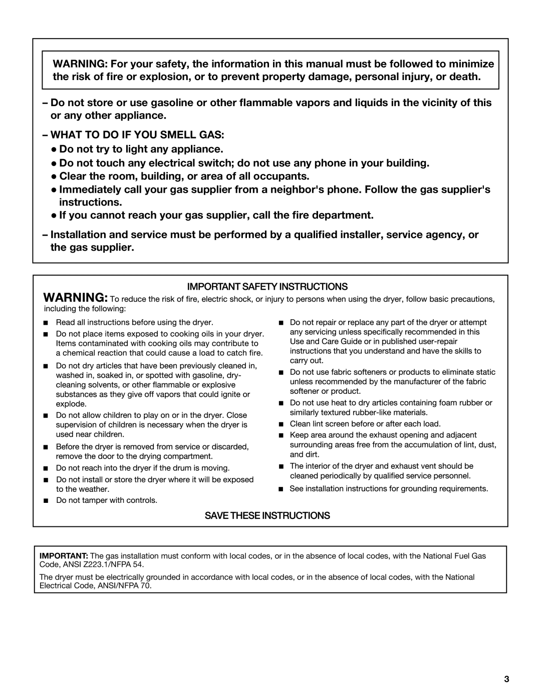 Whirlpool W10240872B, W10240879B - SP quick start What to do if YOU Smell GAS 