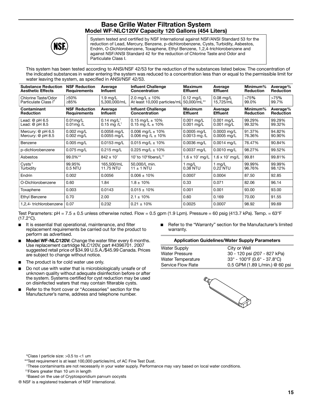 Whirlpool W10249205A, W10249204A installation instructions Model WF-NLC120V Capacity 120 Gallons 454 Liters 