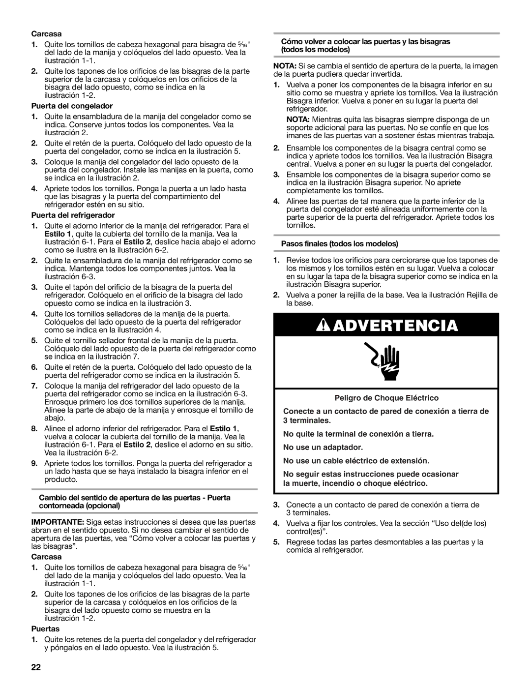 Whirlpool W10249204A Carcasa, Puerta del congelador, Puerta del refrigerador, Puertas, Pasos finales todos los modelos 