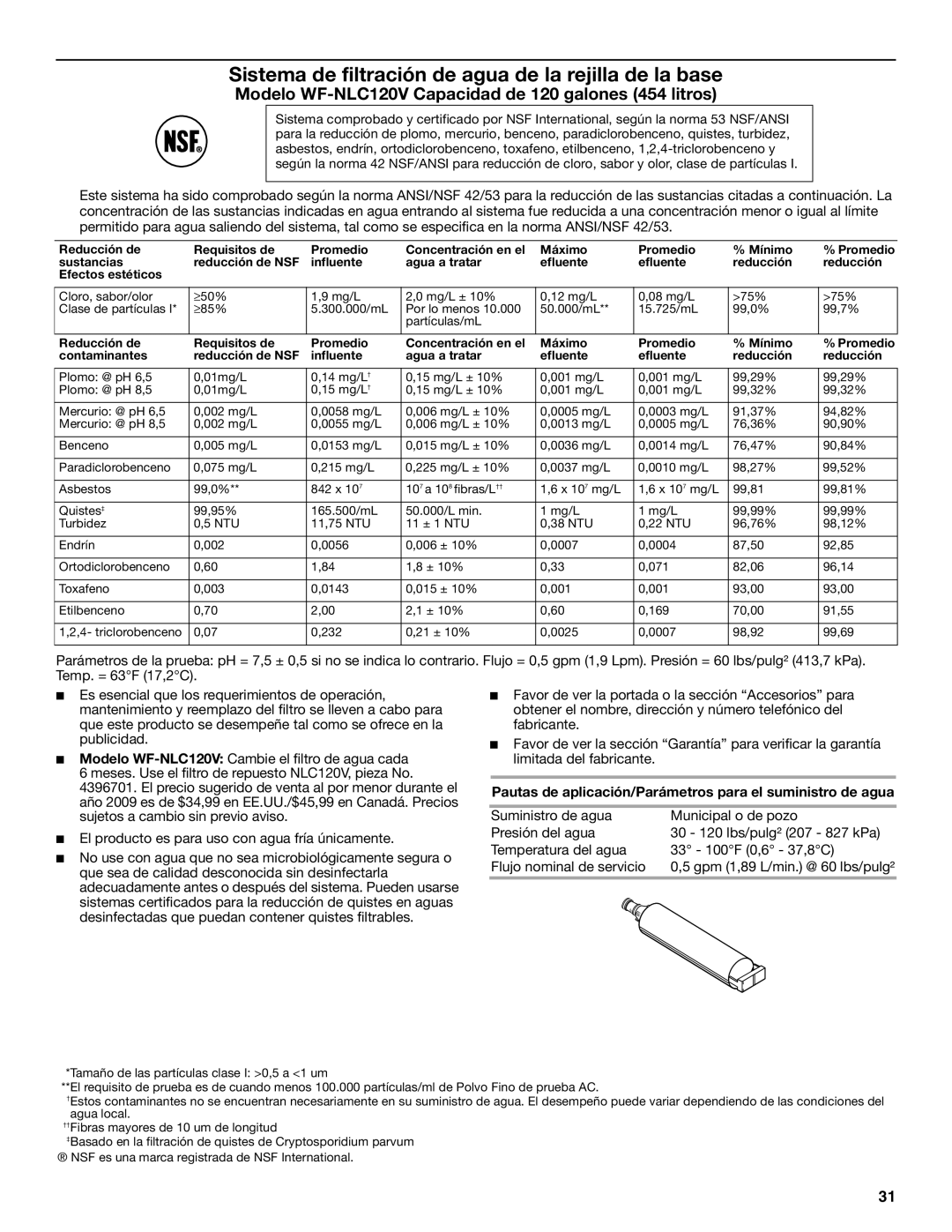 Whirlpool W10249205A, W10249204A installation instructions Modelo WF-NLC120V Capacidad de 120 galones 454 litros 