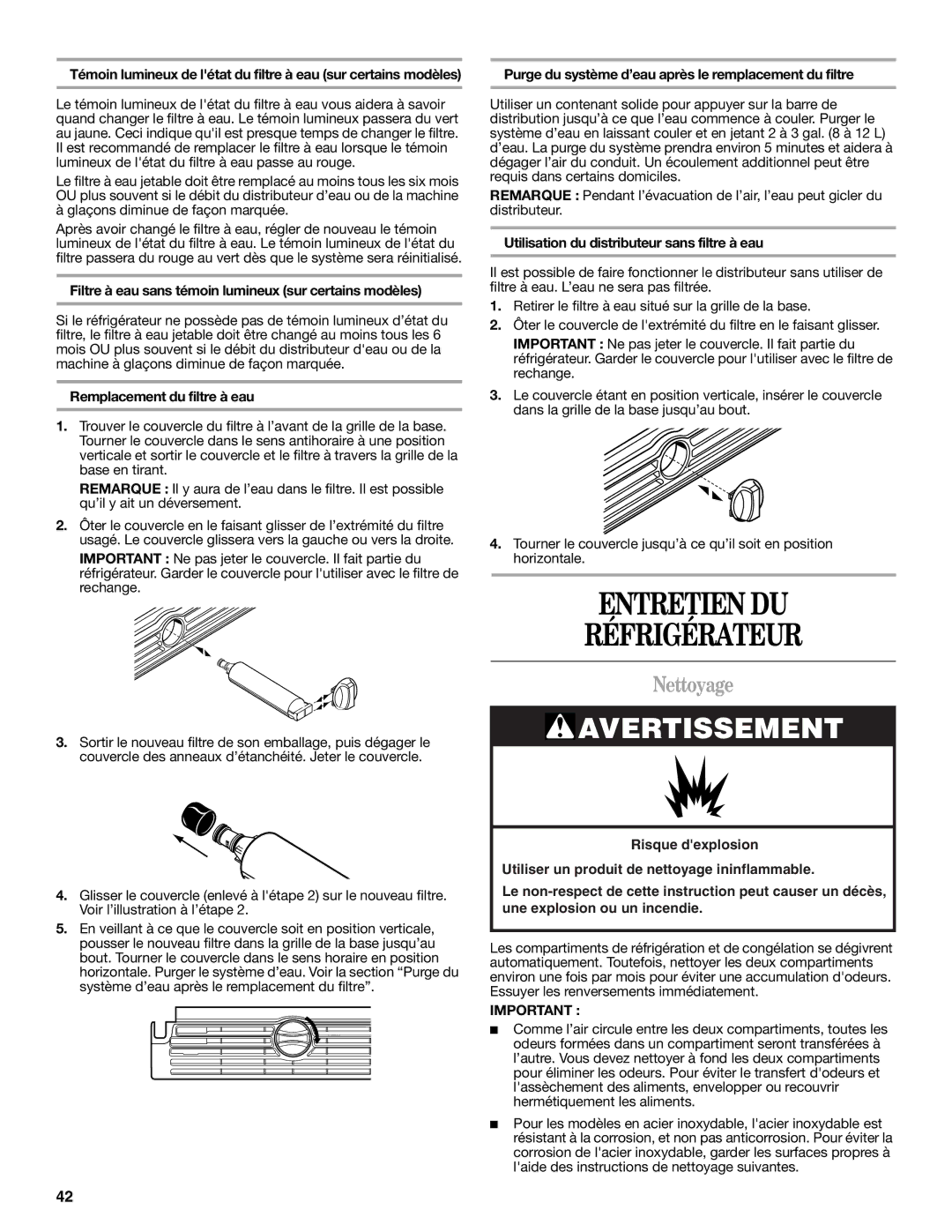 Whirlpool W10249204A, W10249205A installation instructions Entretien DU Réfrigérateur, Nettoyage 