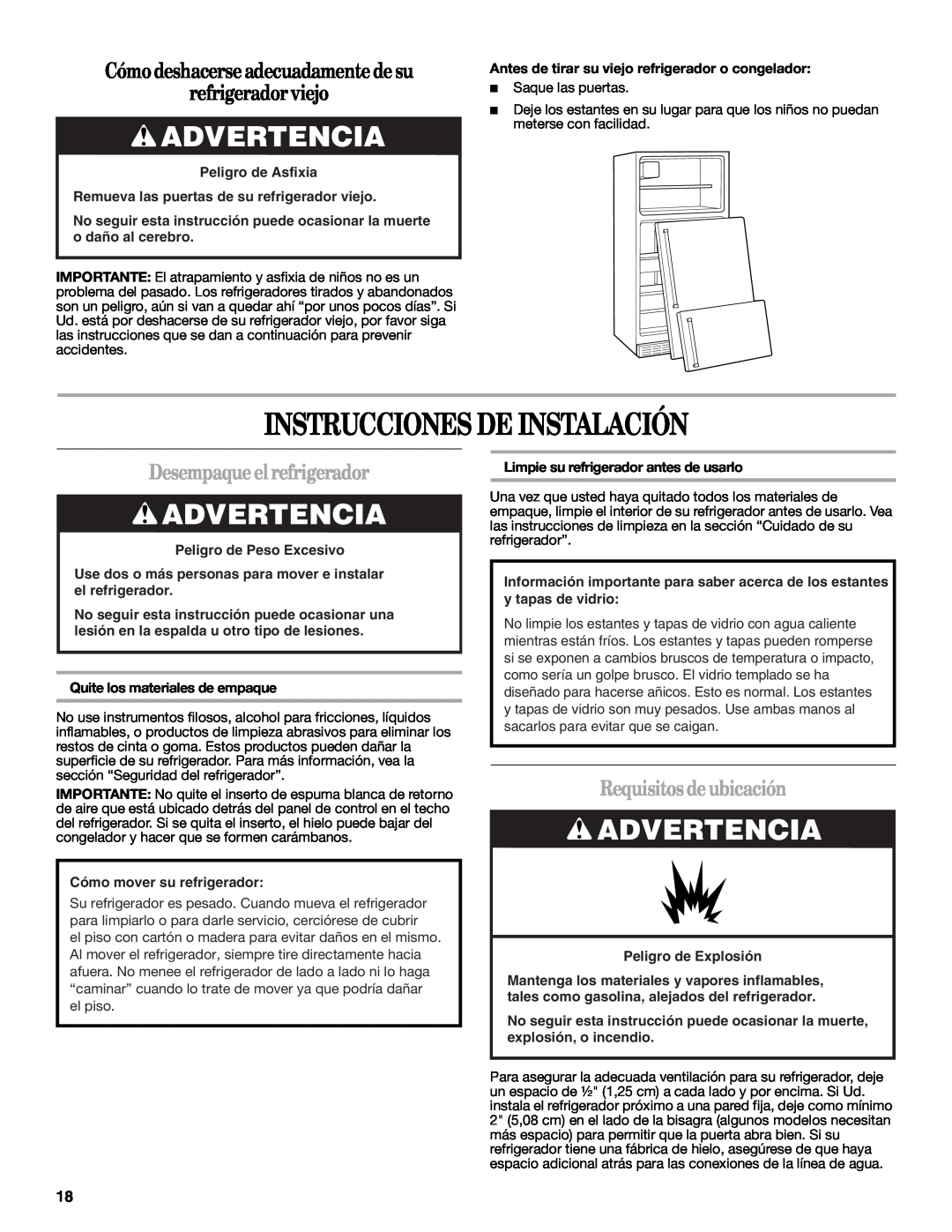 Whirlpool W10249204A Instrucciones De Instalación, Advertencia, Cómo deshacerse adecuadamente de su, refrigerador viejo 