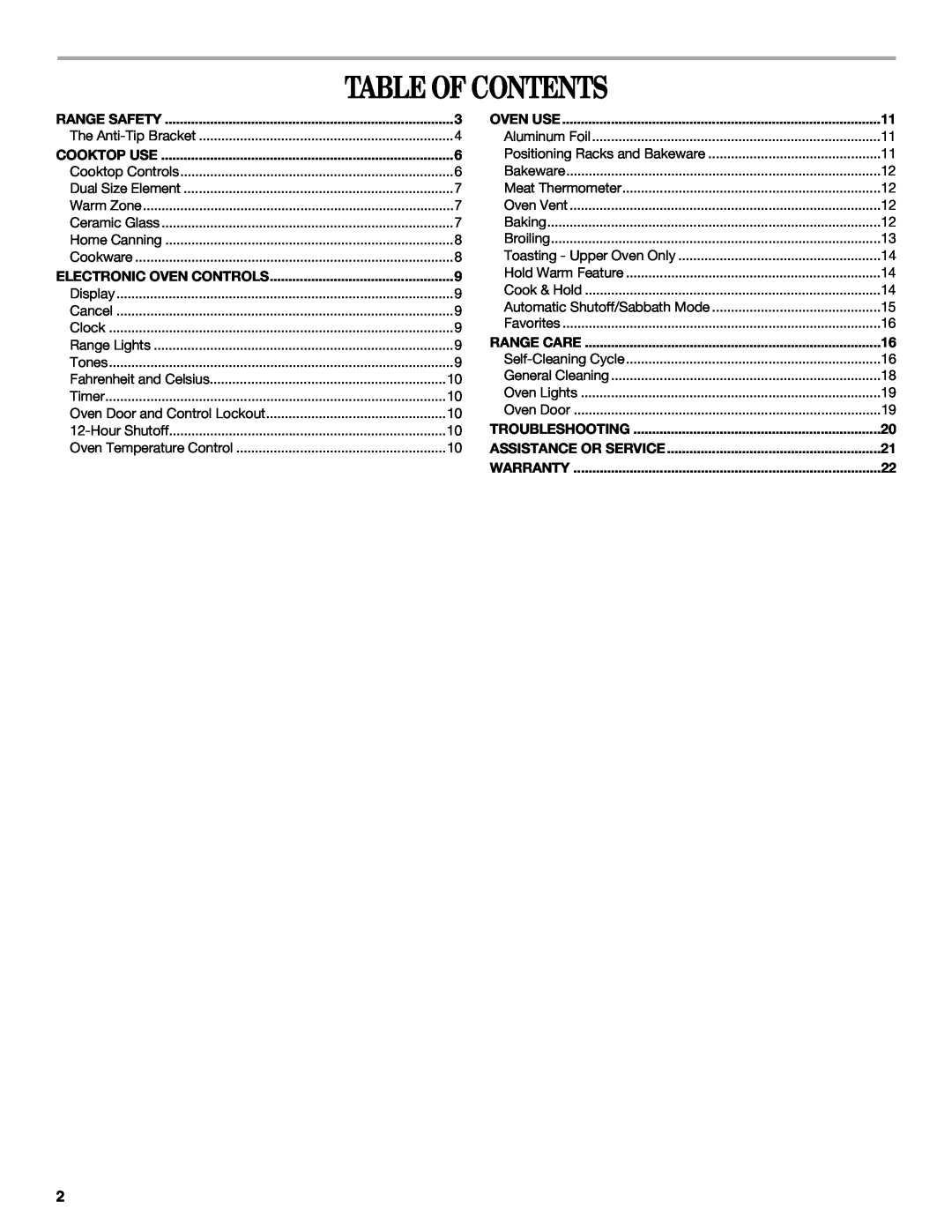 Whirlpool GGE350LWB, W10253434A, GGE350LWS, GGE350LWQ manual Table Of Contents 
