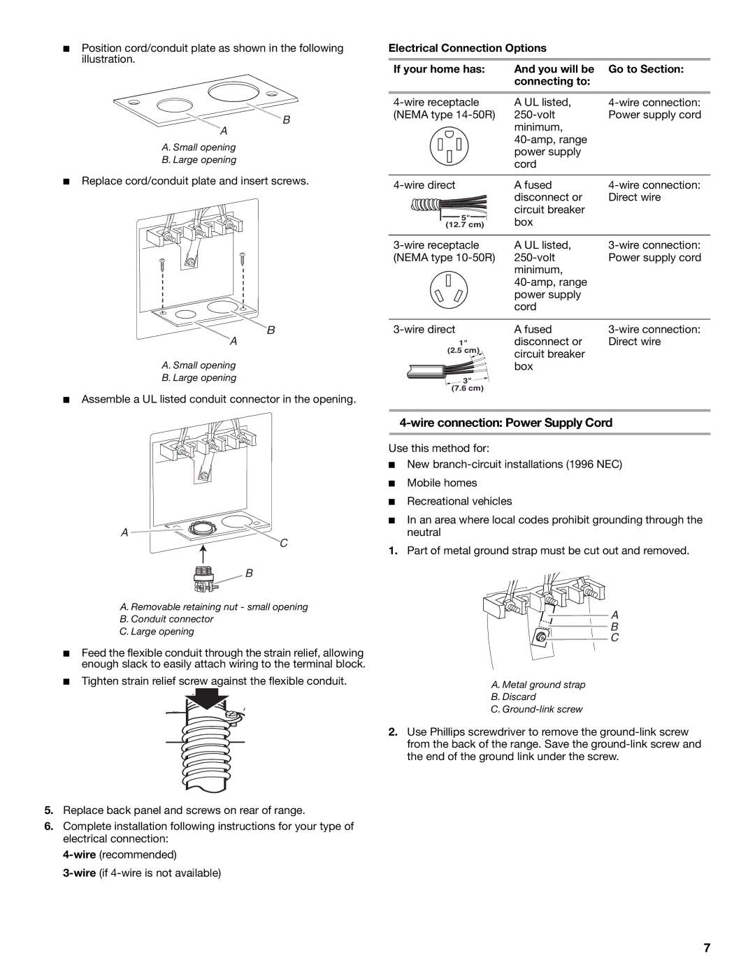 Whirlpool W10258095A installation instructions Wire connection Power Supply Cord 