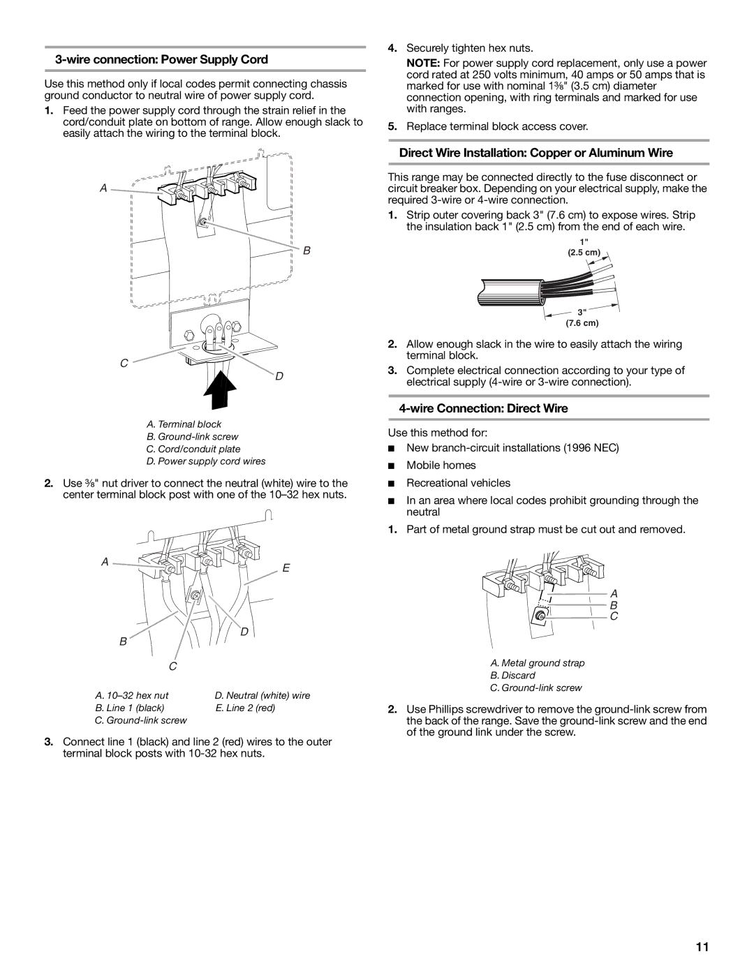 Whirlpool W10270322A Direct Wire Installation Copper or Aluminum Wire, Wire Connection Direct Wire 