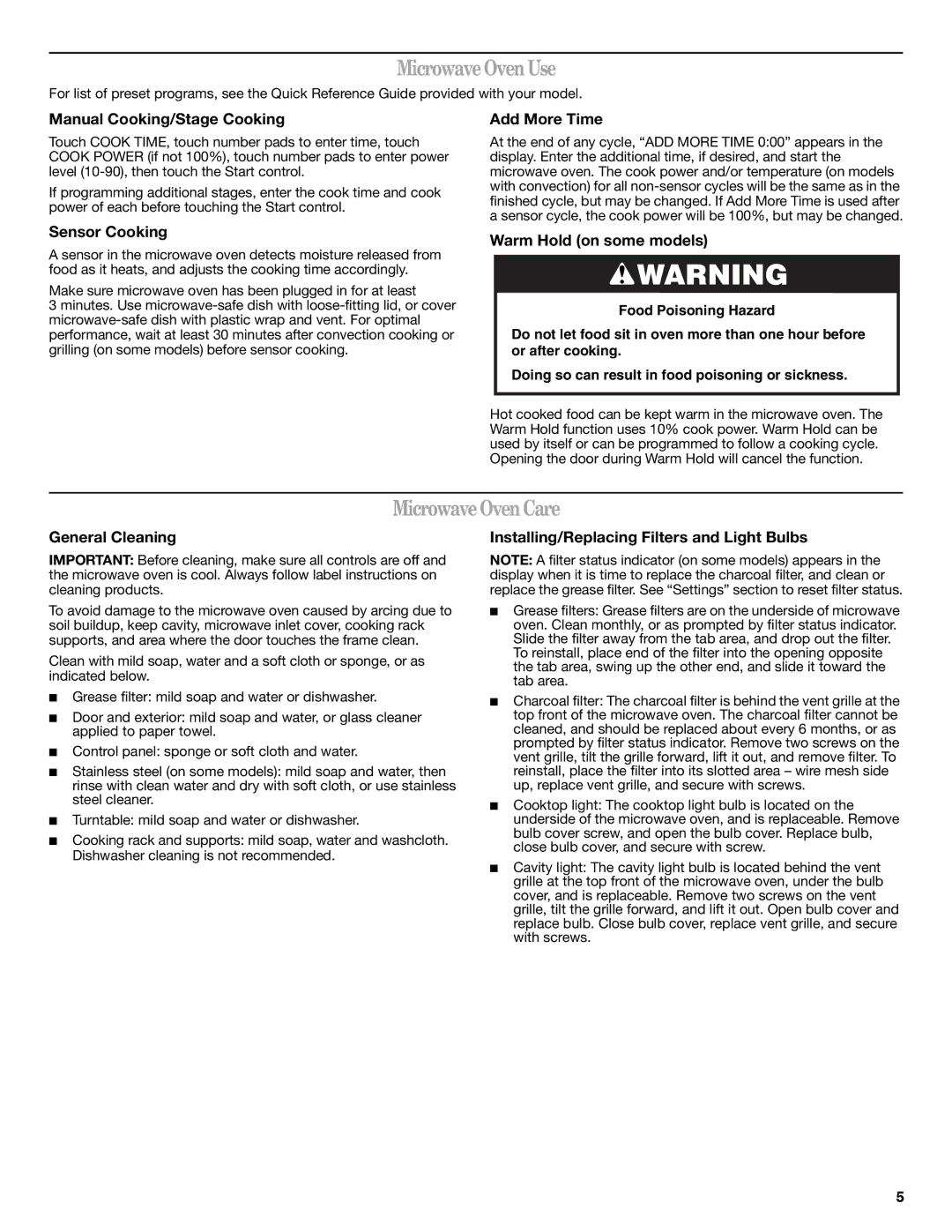 Whirlpool W10270332A important safety instructions MicrowaveOvenUse, MicrowaveOvenCare 