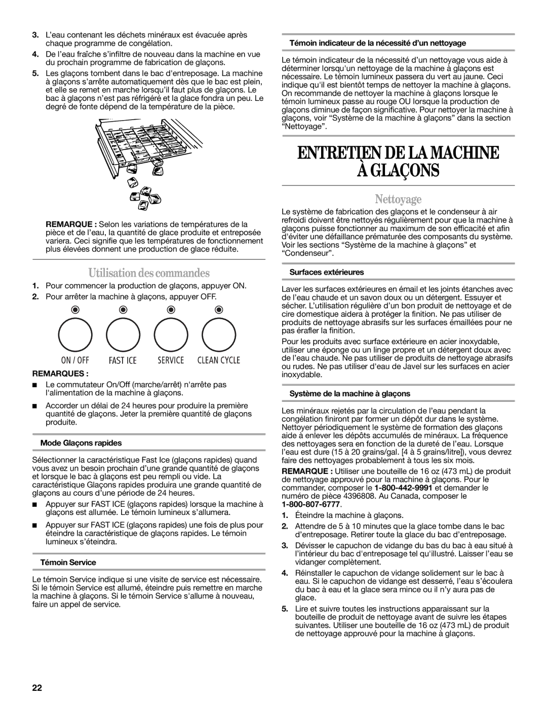 Whirlpool W10282149B manual Utilisation des commandes, Nettoyage 