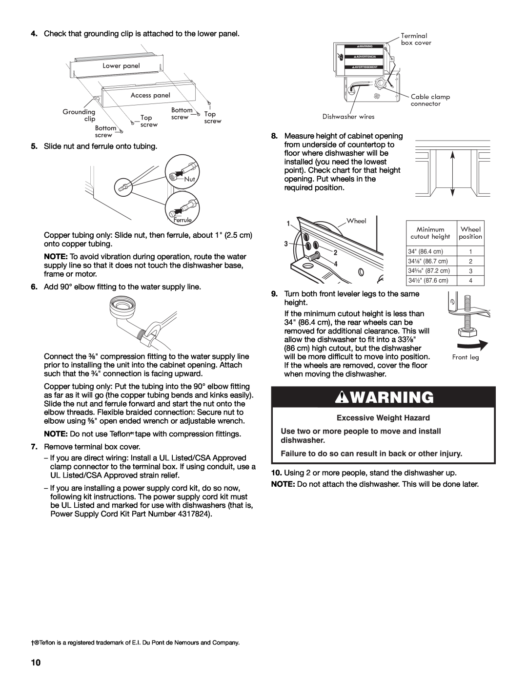 Whirlpool W10282559A installation instructions Slide nut and ferrule onto tubing Nut Ferrule 