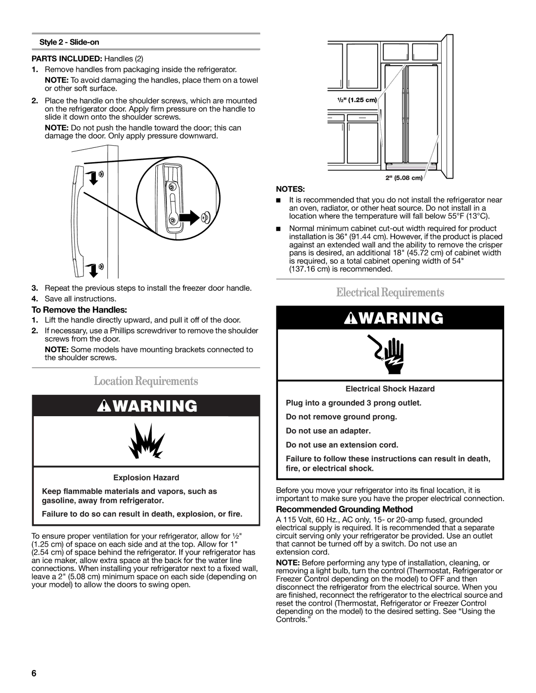 Whirlpool W10297006B installation instructions LocationRequirements, Electrical Requirements, Recommended Grounding Method 