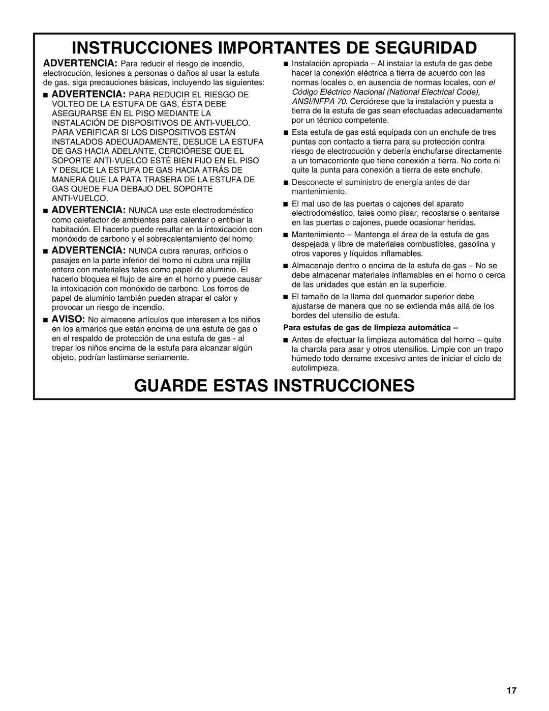 Whirlpool W10309091A manual Guarde Estas Instrucciones 