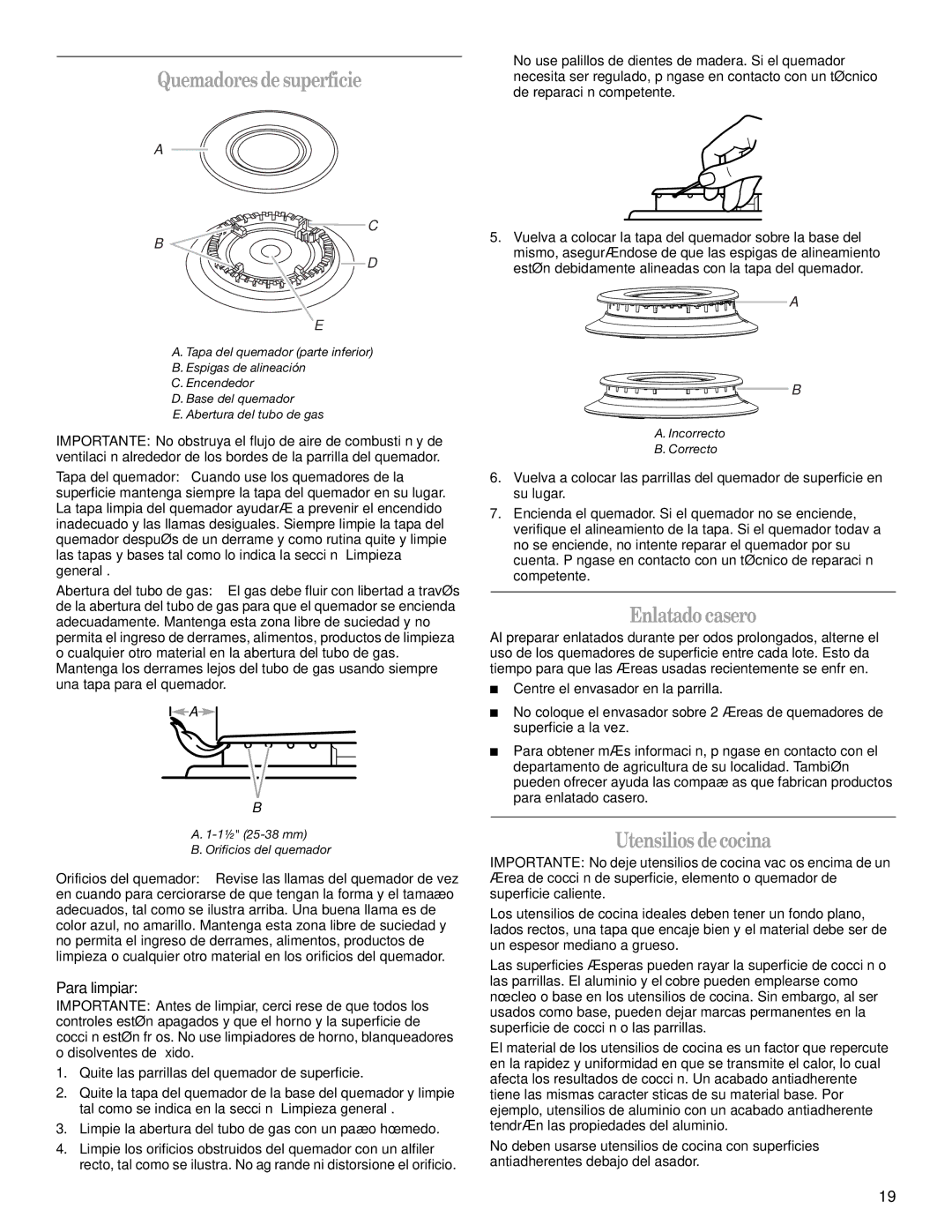 Whirlpool W10309091A manual Quemadores desuperficie, Enlatado casero, Utensilios de cocina, Para limpiar 