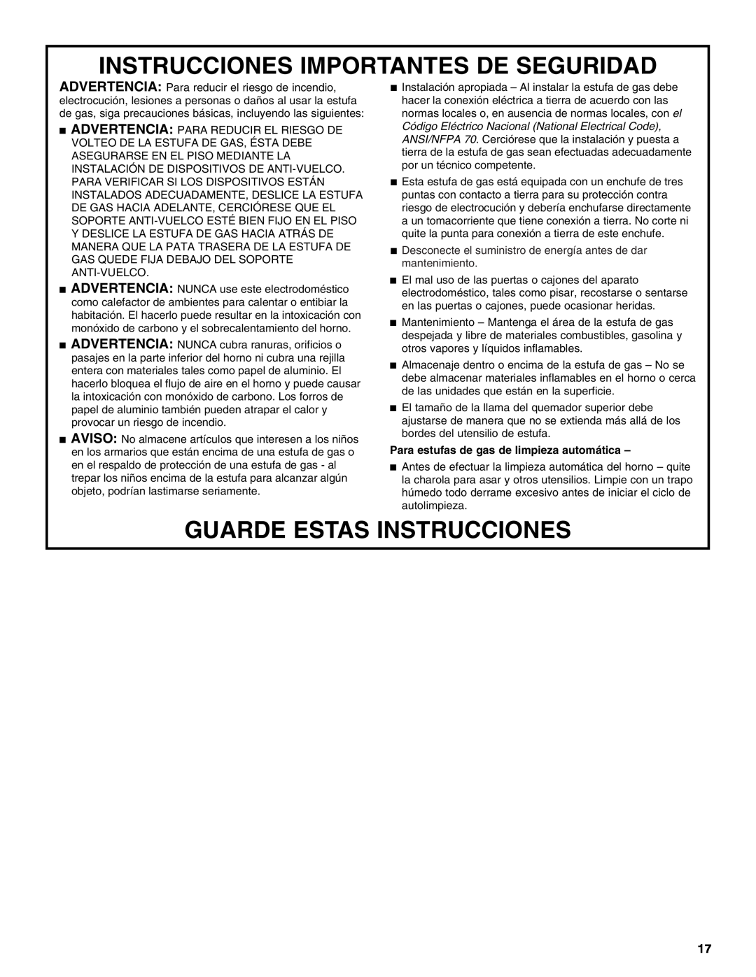 Whirlpool W10309091A manual Instrucciones Importantes De Seguridad, Guarde Estas Instrucciones 