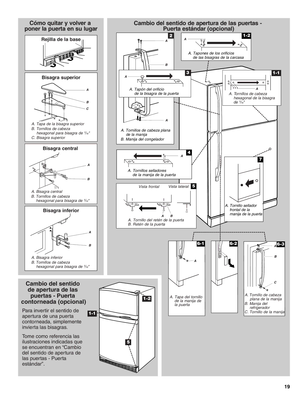 Whirlpool W10312242A installation instructions Cambio del sentido De apertura de las Puertas Puerta 