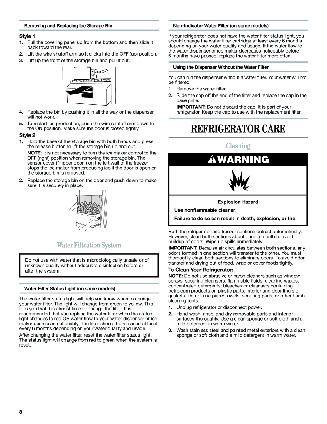 Whirlpool W10316634A Refrigerator Care, Water Filtration System, Cleaning, To Clean Your Refrigerator 