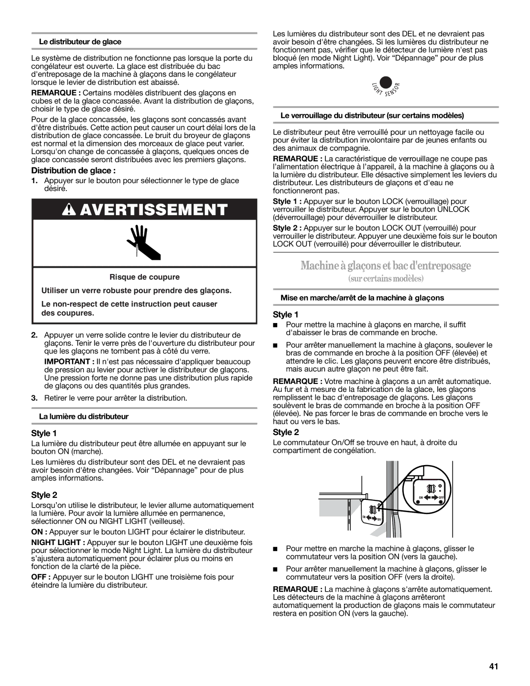 Whirlpool W10321467A installation instructions Machineà glaçons et bac dentreposage, Distribution de glace 