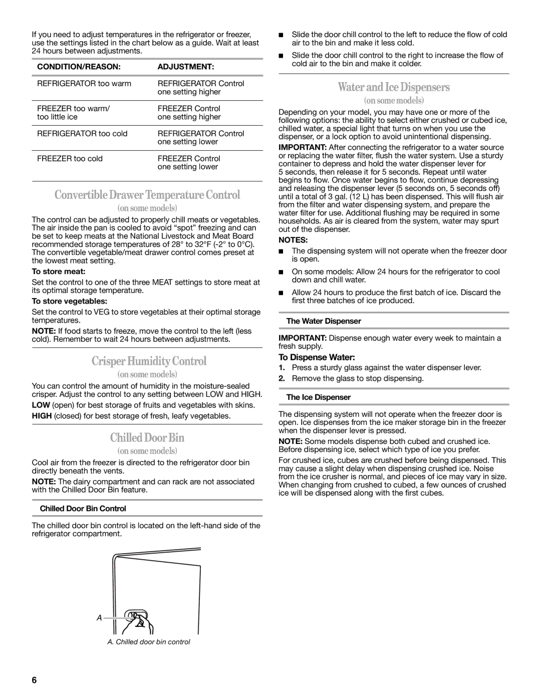 Whirlpool W10321467A ConvertibleDrawer Temperature Control, Crisper Humidity Control, Chilled Door Bin, To Dispense Water 