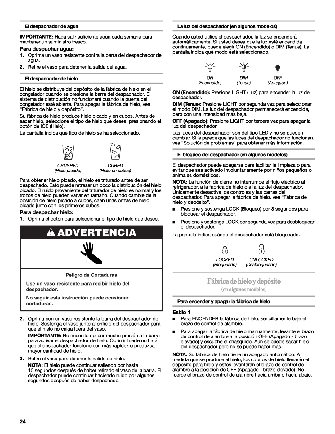 Whirlpool W10321469A Fábrica dehielo y depósito, Para despachar agua, Para despachar hielo, El despachador de agua, Estilo 