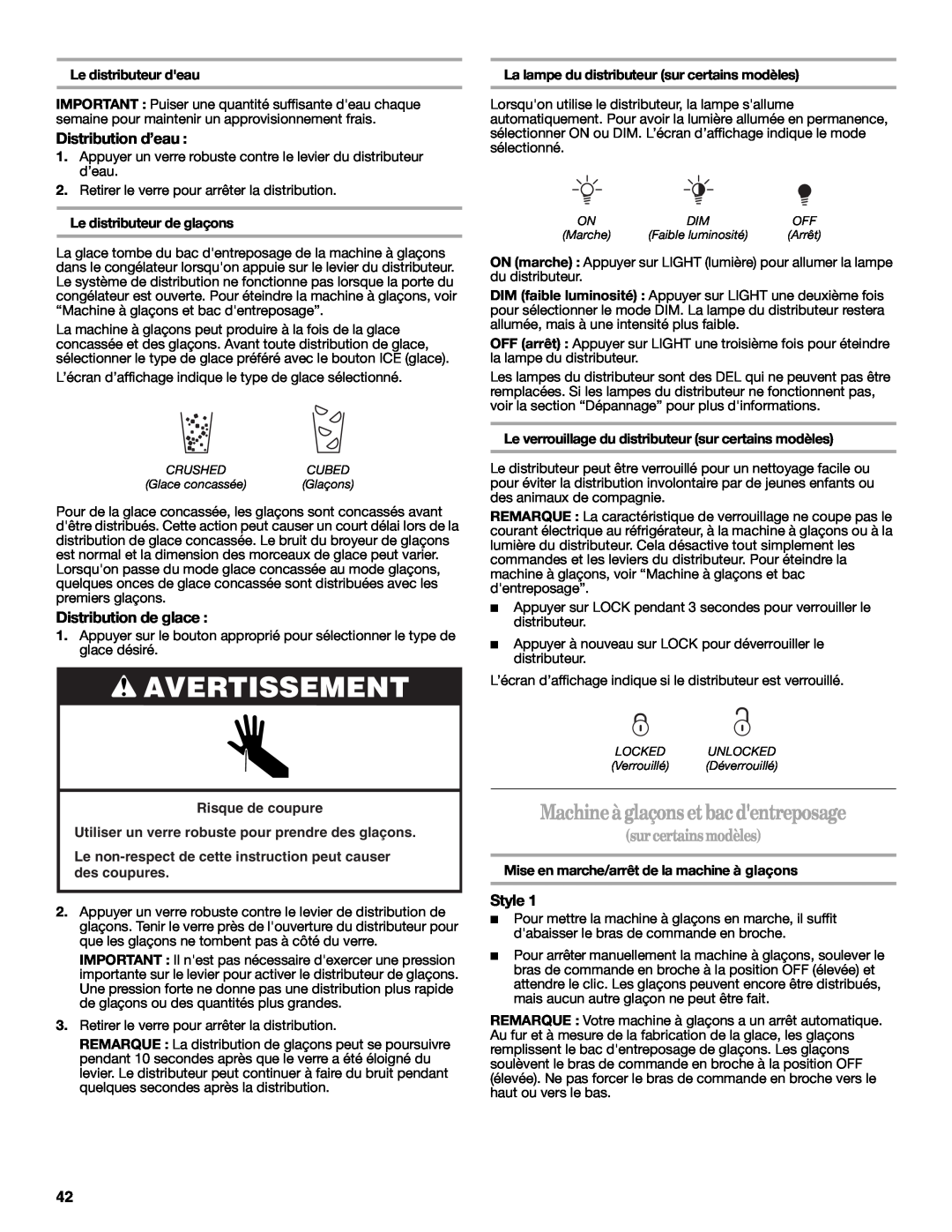 Whirlpool W10321469A Machineà glaçons et bac dentreposage, Distribution d’eau, Distribution de glace, Le distributeur deau 