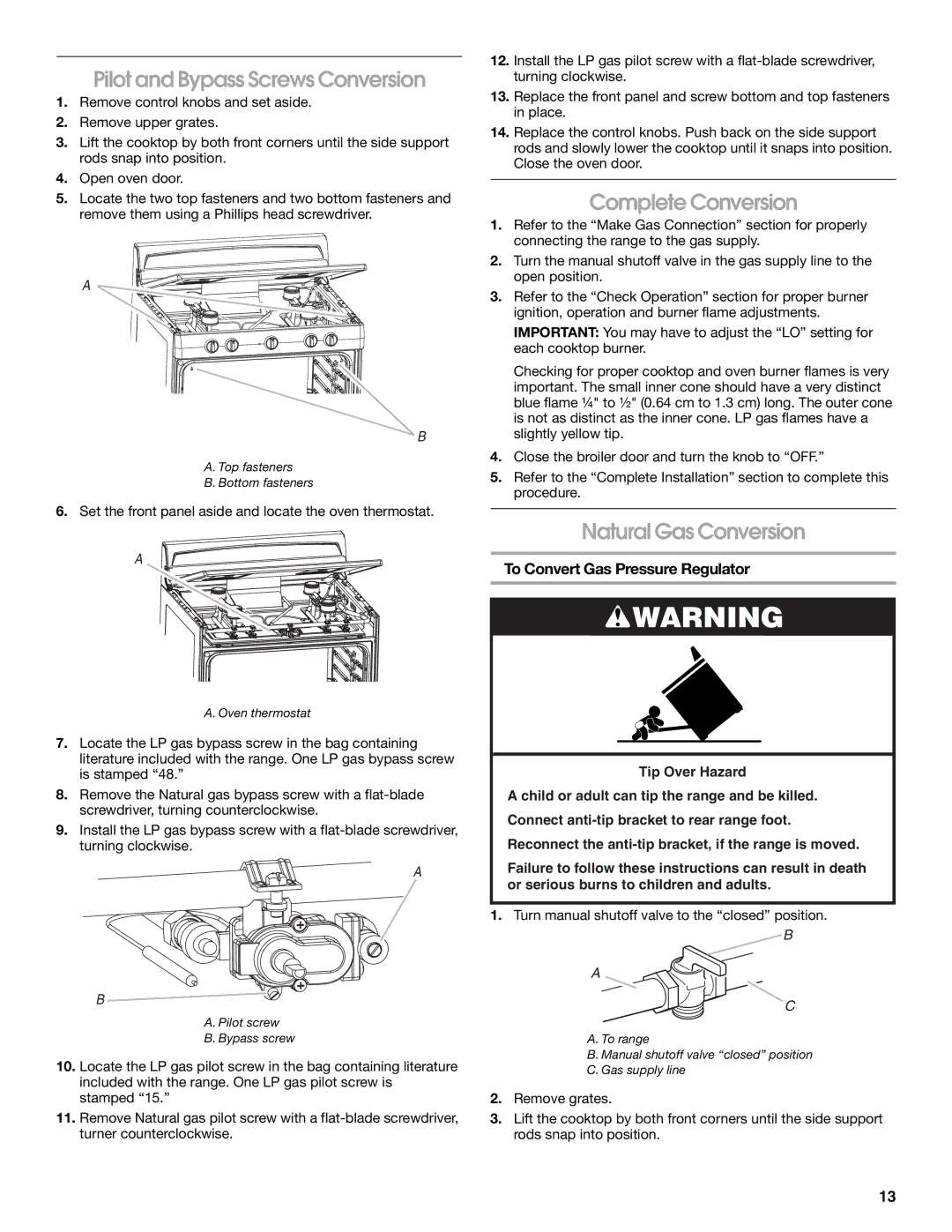 Whirlpool W10325493A Pilot and Bypass Screws Conversion, Complete Conversion, Natural Gas Conversion 