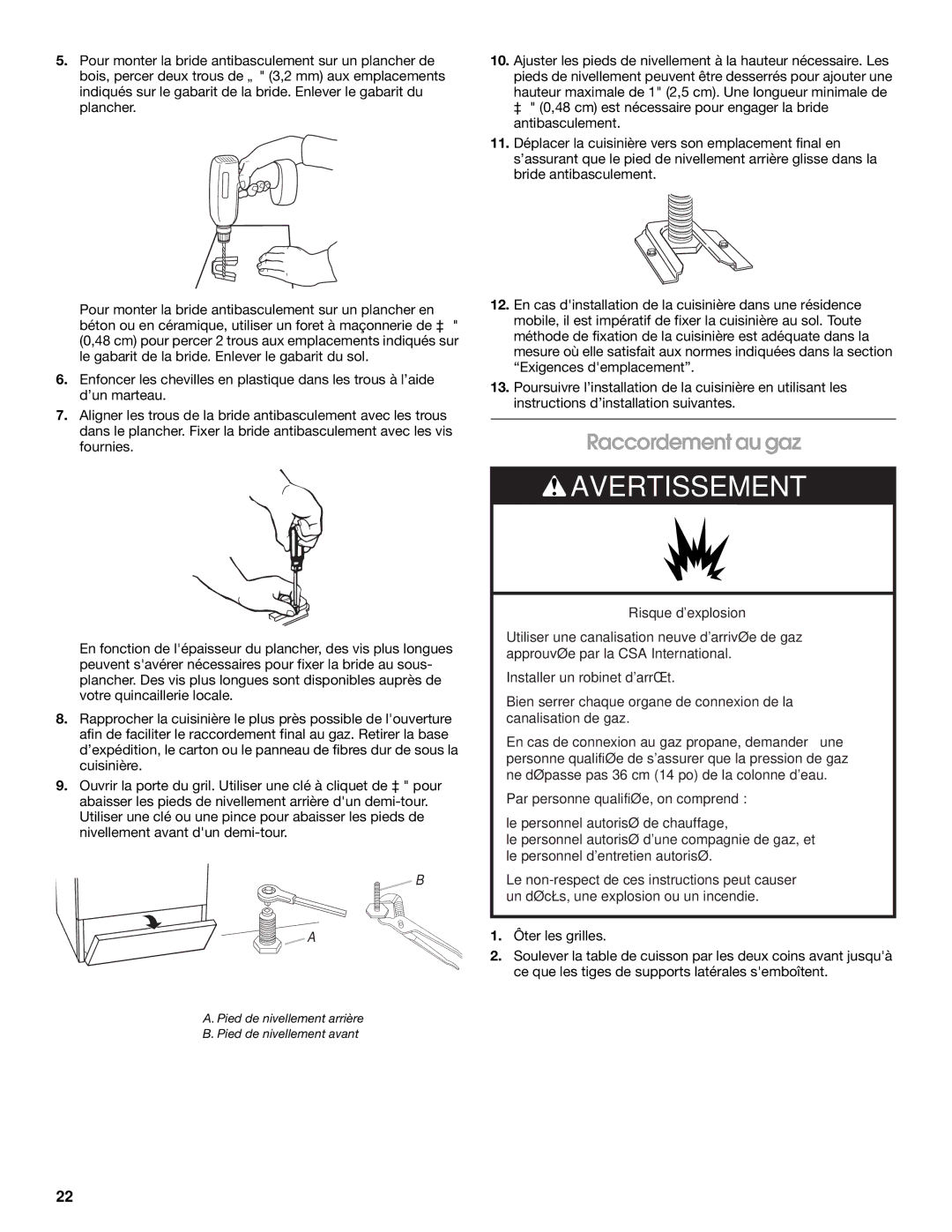 Whirlpool W10325493A installation instructions Raccordement au gaz 