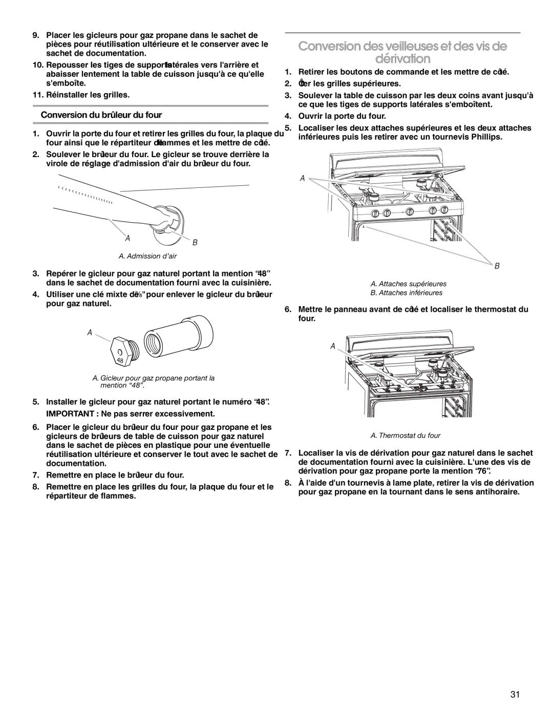 Whirlpool W10325493A installation instructions Conversion du brûleur du four 