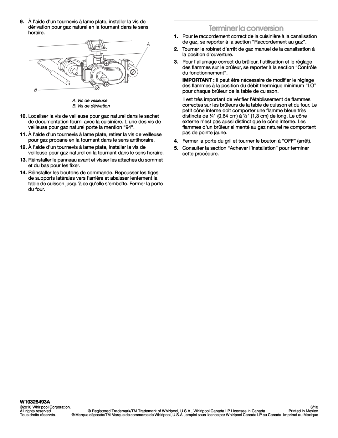 Whirlpool W10325493A Terminer la conversion, Whirlpool Corporation, 6/10, All rights reserved, Tous droits réservés 