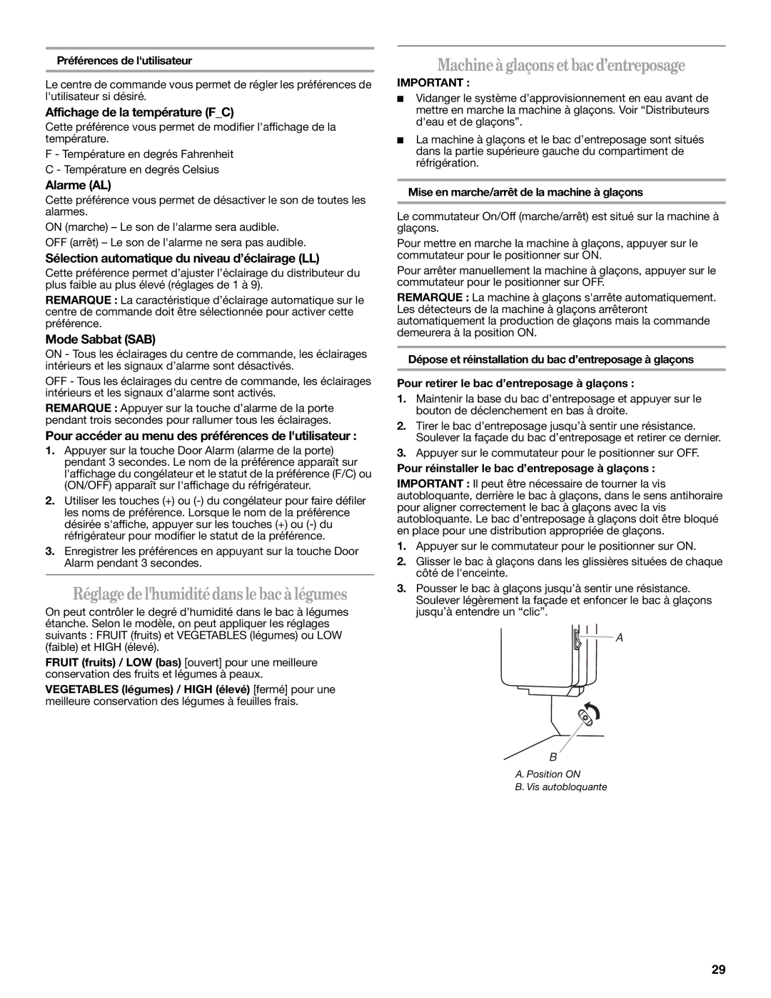 Whirlpool W10329360A installation instructions Machineà glaçons et bac d’entreposage 