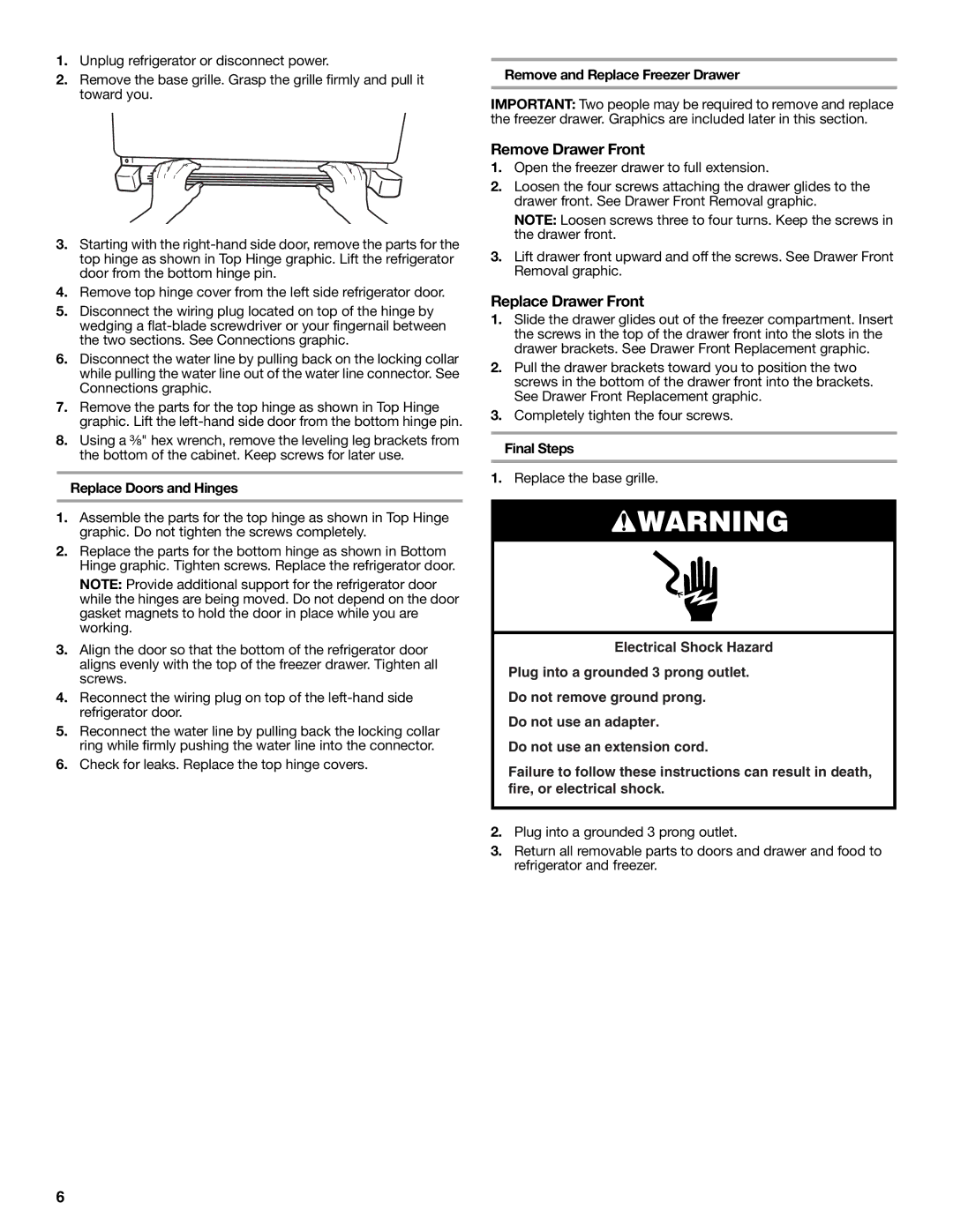 Whirlpool W10329360A Remove Drawer Front, Replace Drawer Front, Replace Doors and Hinges, Final Steps 