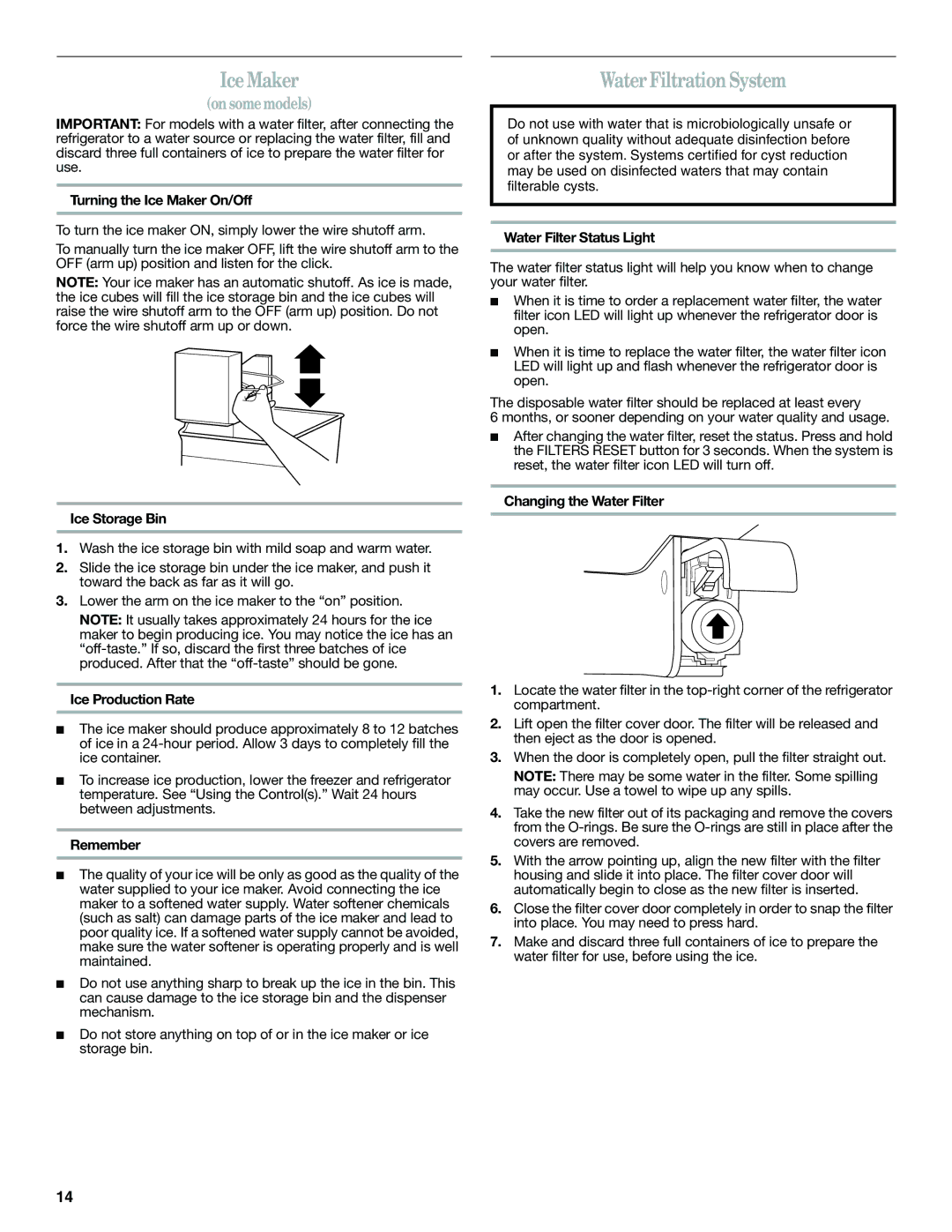 Whirlpool W10343810A installation instructions Ice Maker, Water Filtration System 