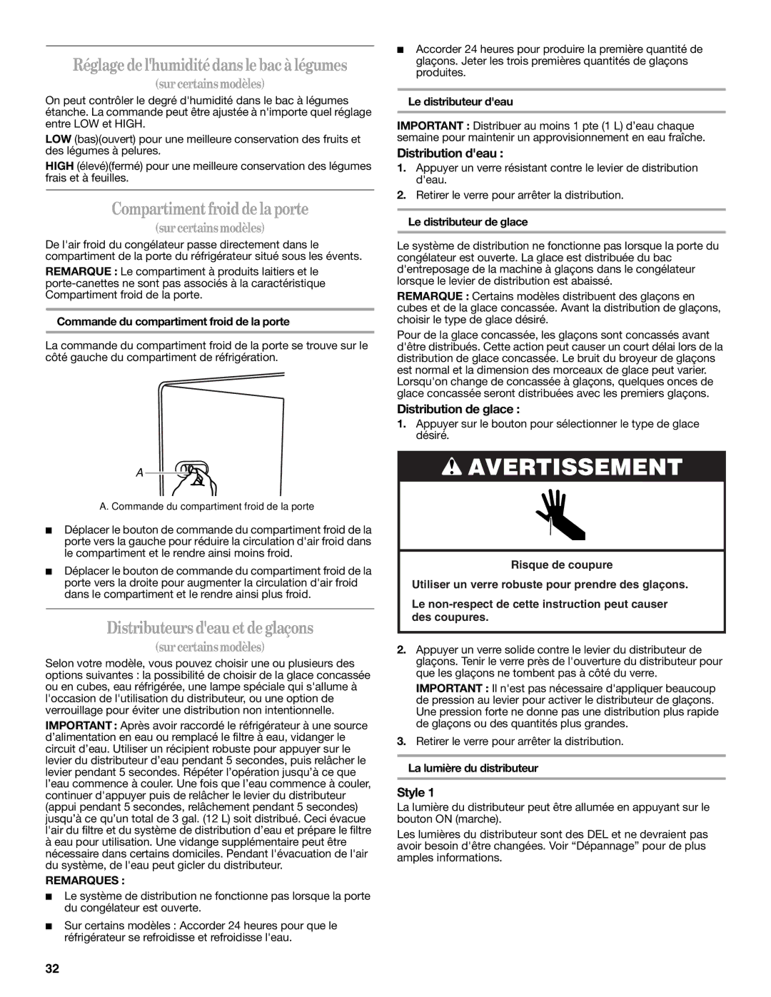 Whirlpool W10346247A Compartiment froid de la porte, Distributeurs deau et deglaçons, Distribution deau 