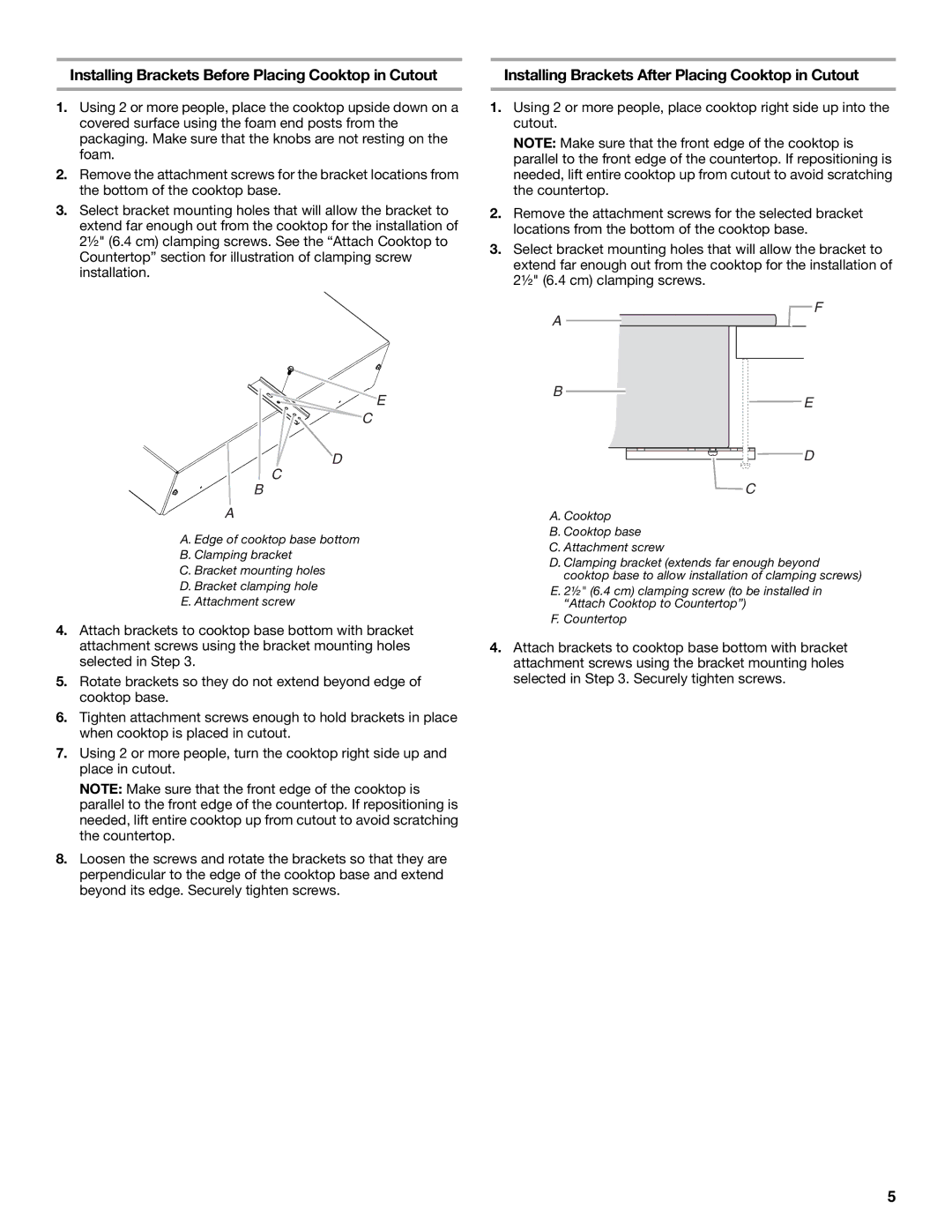 Whirlpool W10346695A installation instructions Cooktop Cooktop base Attachment screw 