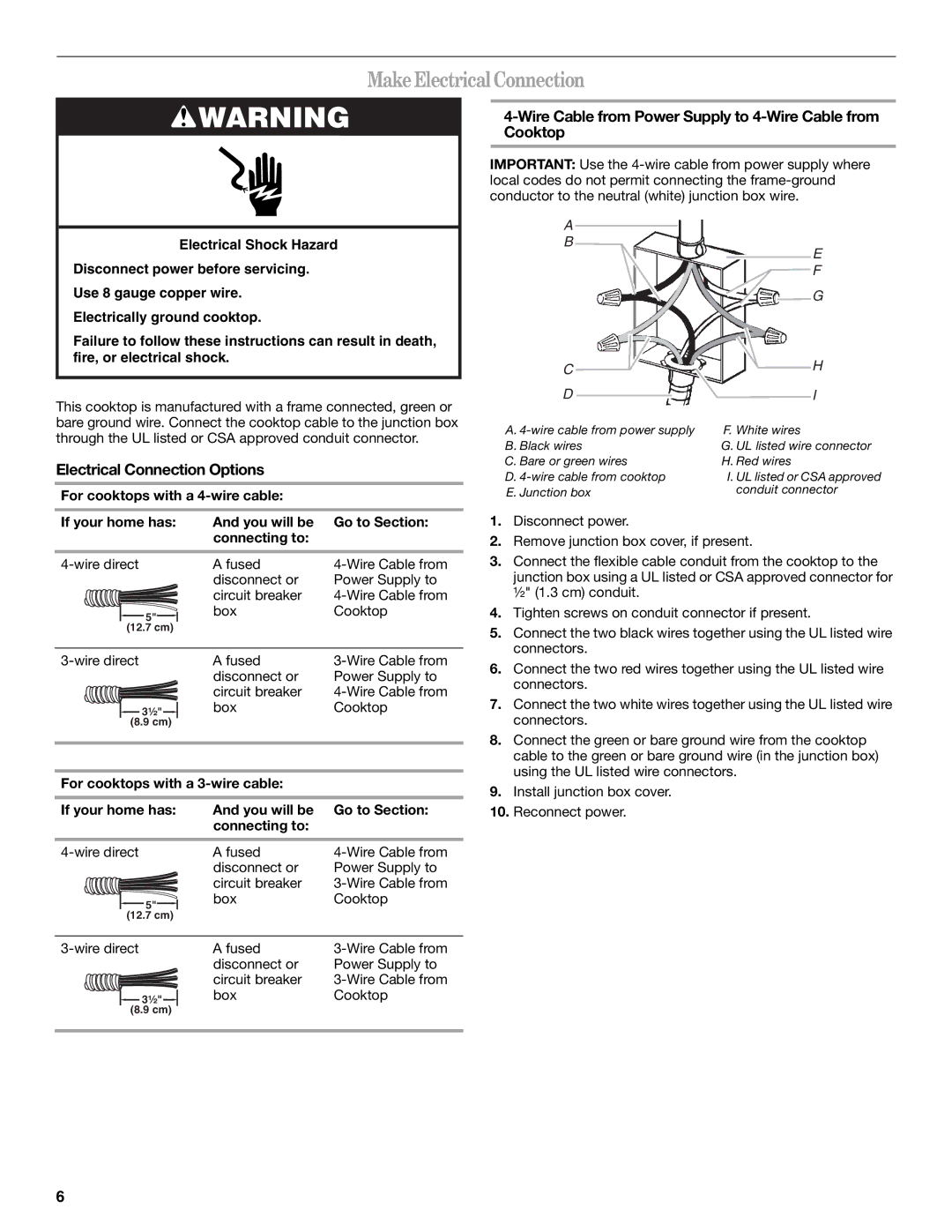 Whirlpool W10346695A installation instructions Make Electrical Connection, Electrical Connection Options 