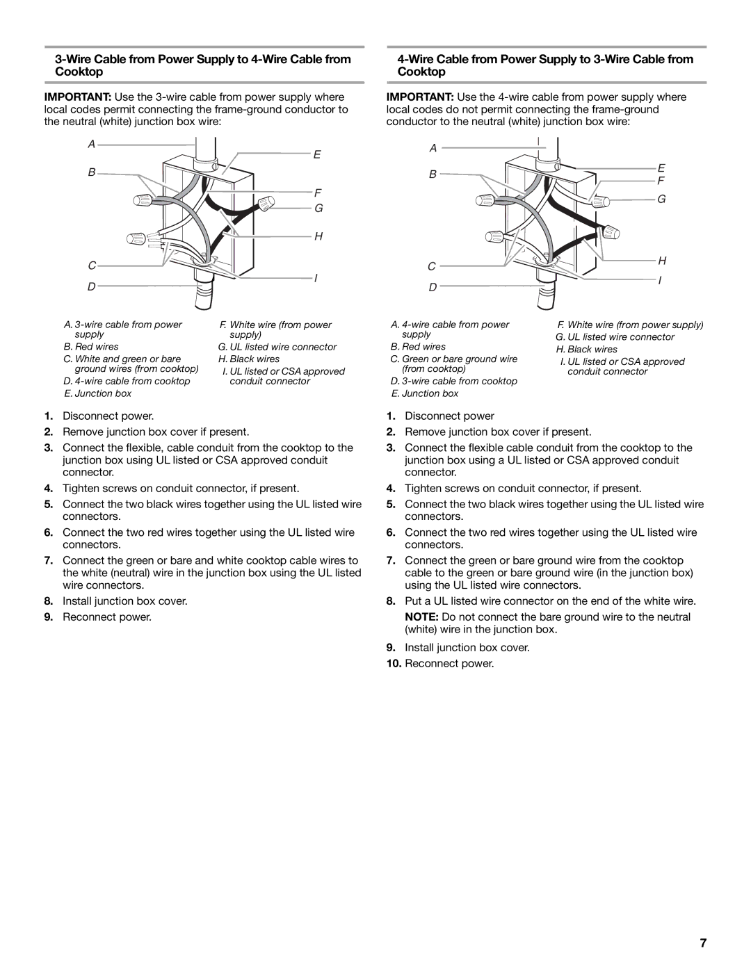 Whirlpool W10346695A installation instructions Wire Cable from Power Supply to 3-Wire Cable from Cooktop 