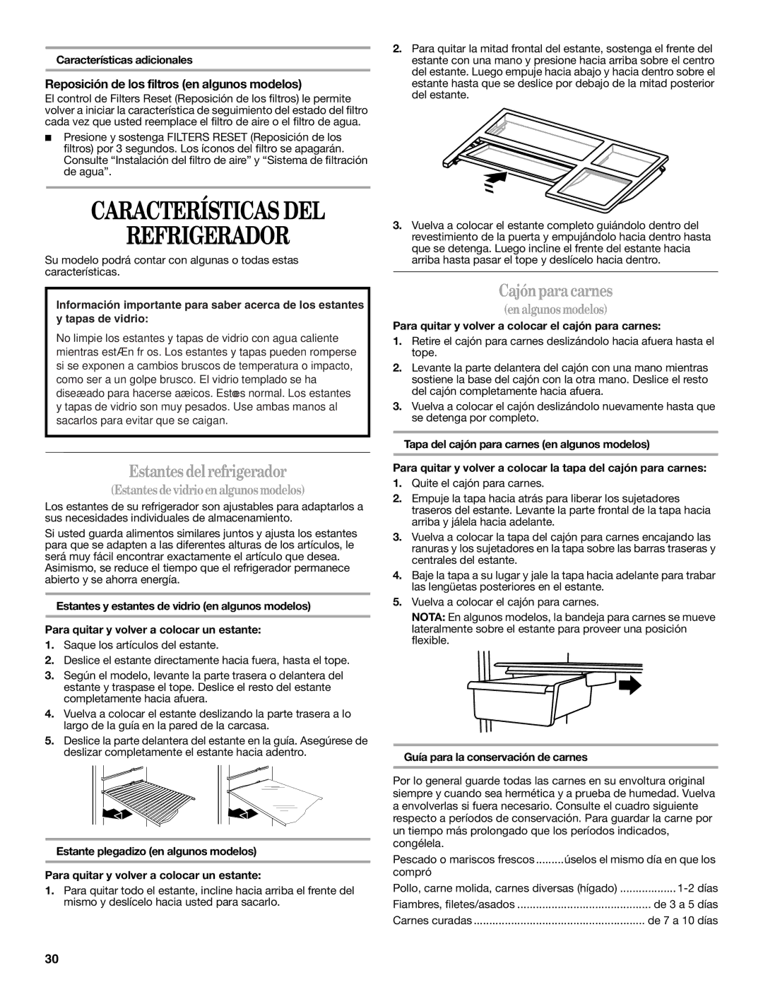 Whirlpool WRT351SFYB, W10359300A, WRT359SFYW, WRT359SFYM, WRT359SFYB Refrigerador, Estantes delrefrigerador, Cajónpara carnes 