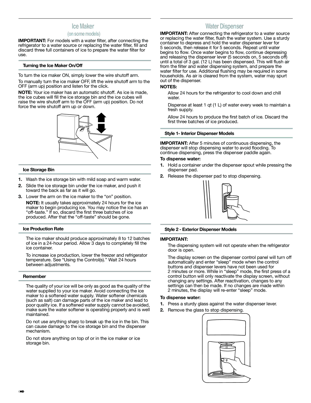 Whirlpool W10359303A installation instructions Ice Maker, Water Dispenser 