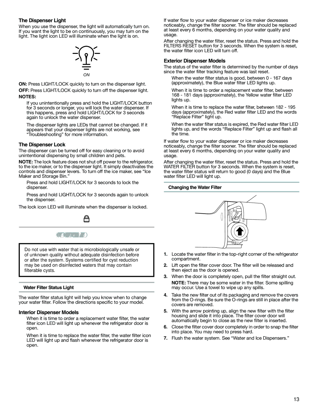 Whirlpool W10359303A Water Filtration System, Dispenser Light, Dispenser Lock, Interior Dispenser Models 