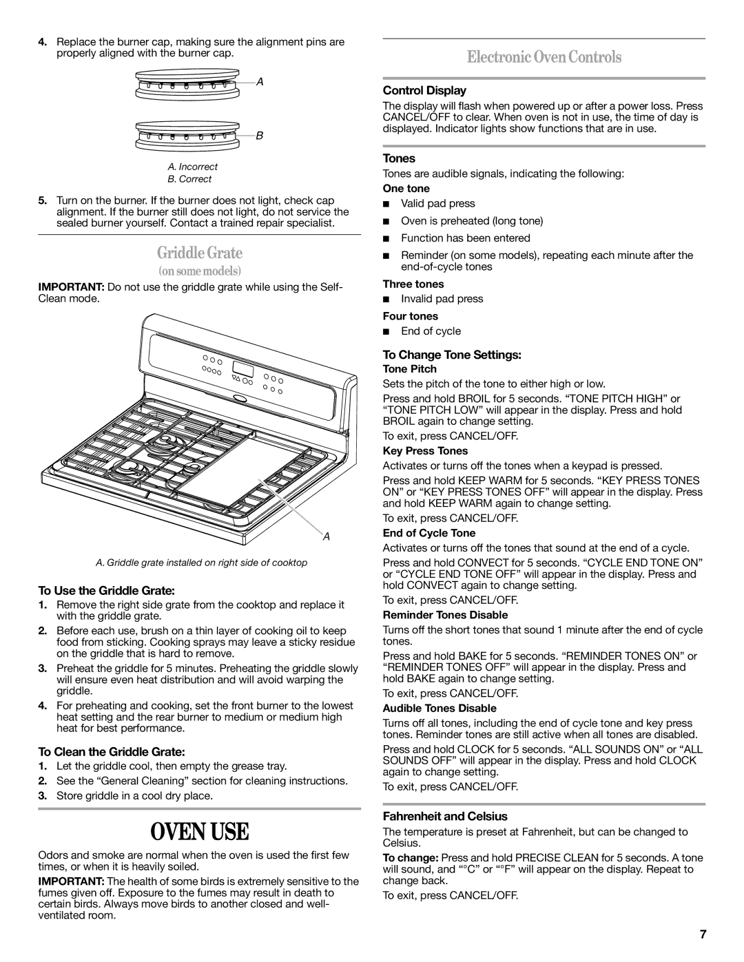 Whirlpool gas range, W10364877A warranty Oven USE, GriddleGrate, Electronic OvenControls 