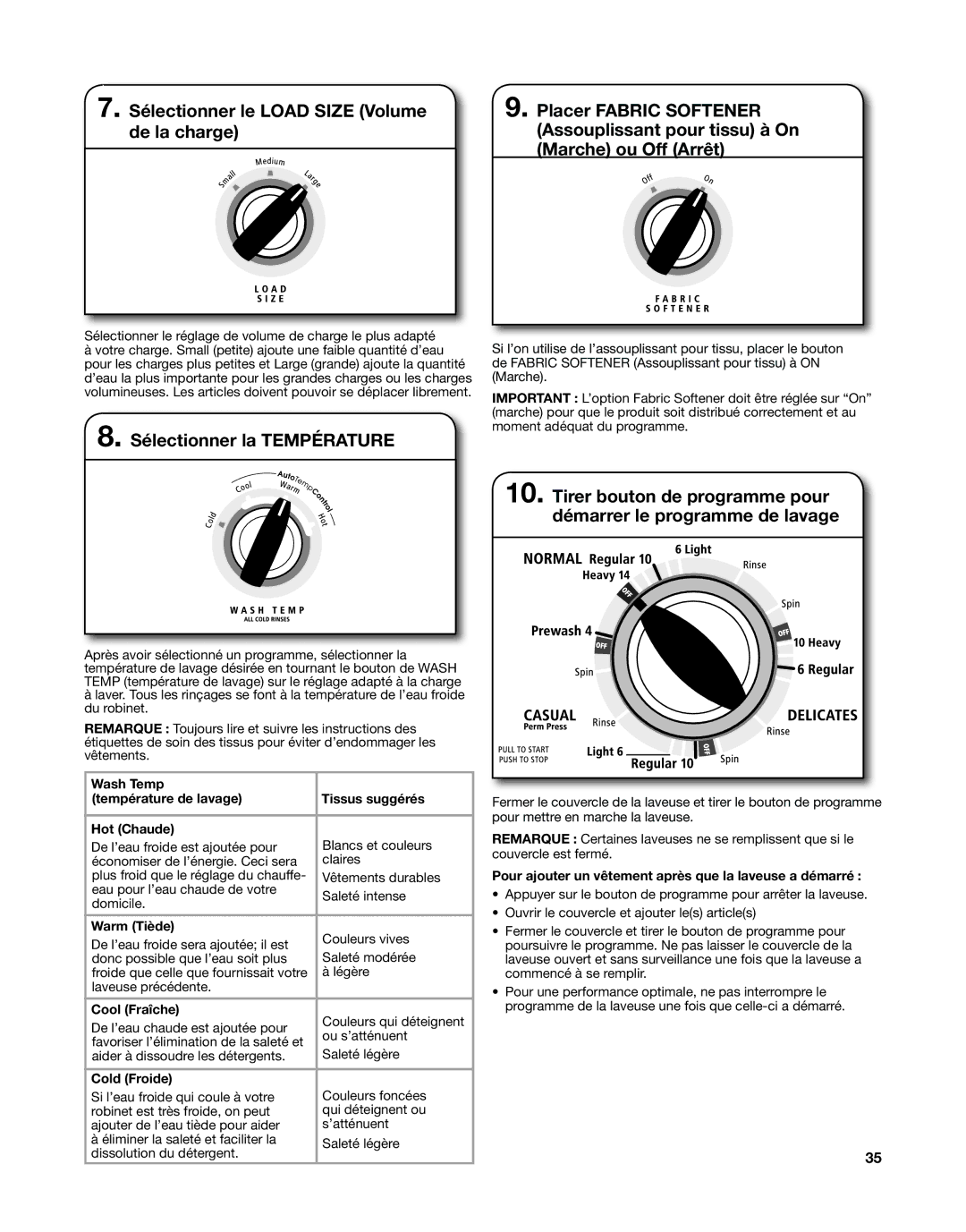 Whirlpool WET3300XQ, W10376238C - SP, W10343071C, WGT3300XQ warranty Sélectionner la Température 