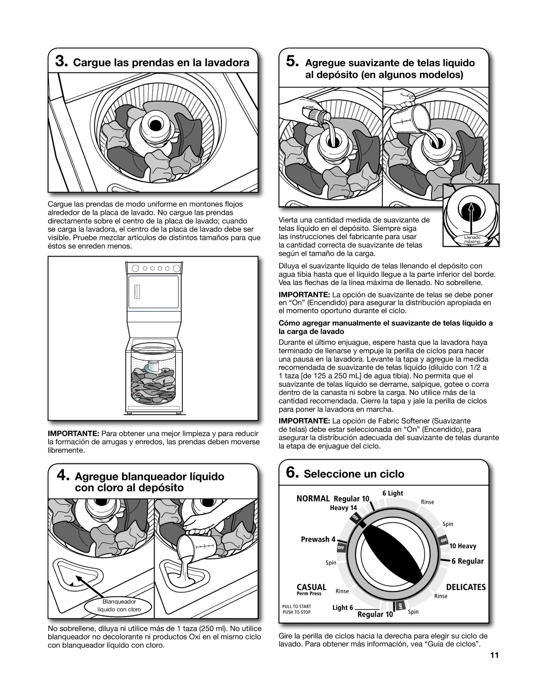 Whirlpool W10376238C manual Cargue las prendas en la lavadora 