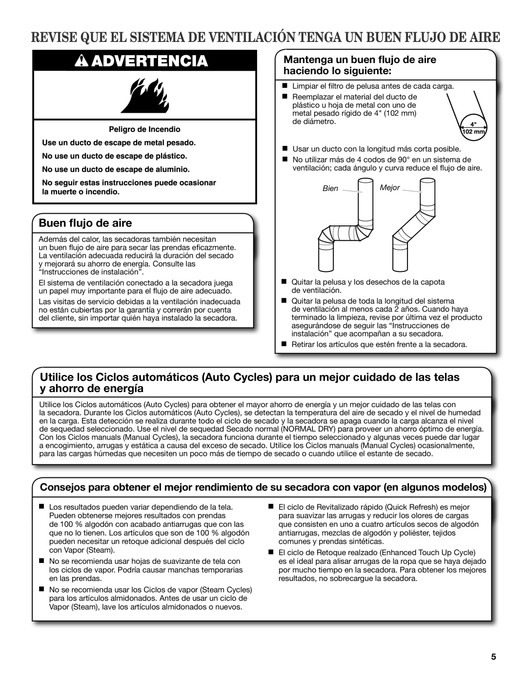 Whirlpool W10385093A manual Buen flujo de aire, Mantenga un buen flujo de aire haciendo lo siguiente 