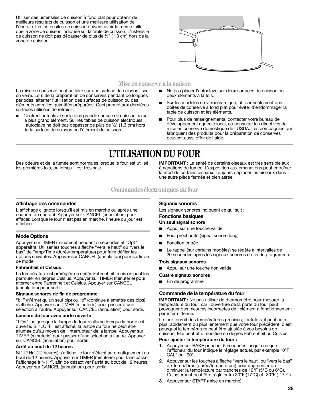 Whirlpool W10394385A warranty Utilisation DU Four, Miseenconserveà lamaison, Commandes électroniquesdufour 