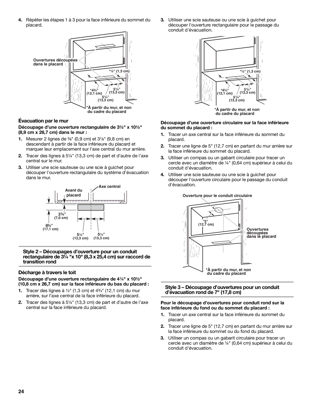 Whirlpool W10400322F, LI3Z4C, UXT4230AY, UXT4236AY installation instructions Évacuation par le mur 